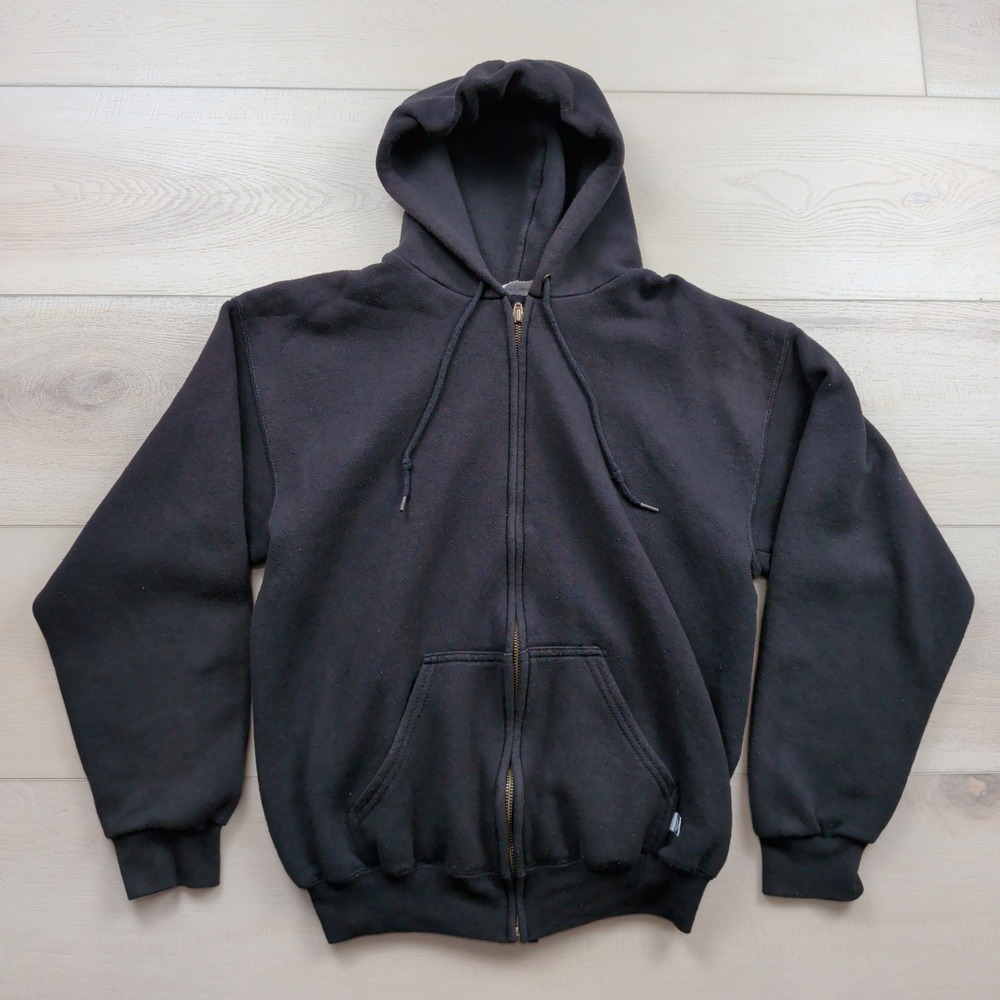 Vintage Y2K Discus Athletic Mens Black Full Zip Hoodie Sweatshirt Size Medium